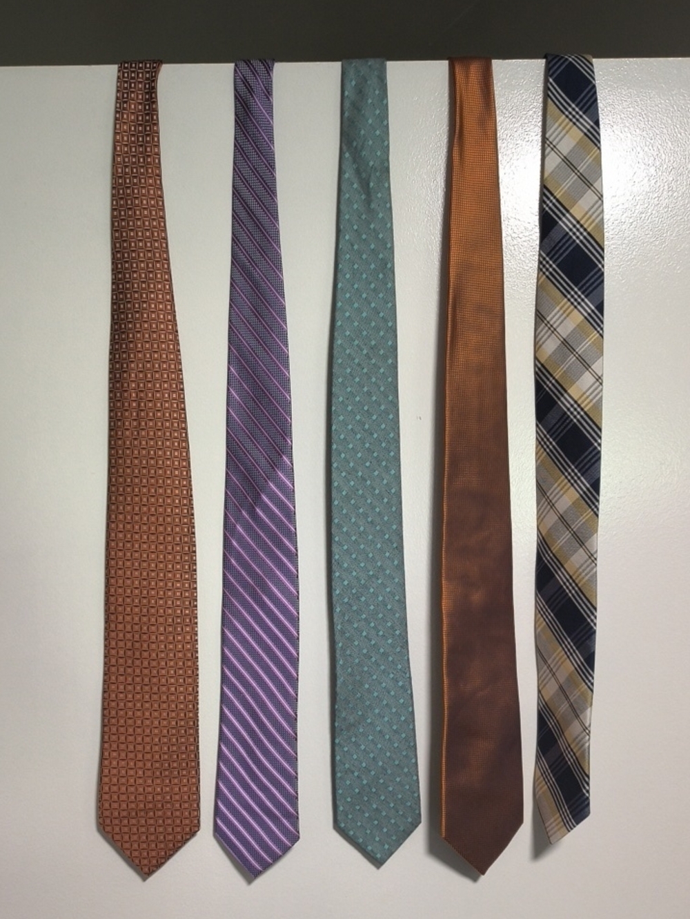 Five-Piece Men's Tie Set in Orange, Purple, Teal, Copper, and Navy Plaid